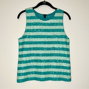 •NWOT• J.Crew Sequin Shell Tank in Teal Stripe
